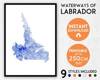 Labrador map print, Labrador print, Canada map, Labrador poster, Labrador wall art, Map of Labrador, Labrador art, Newfoundland map