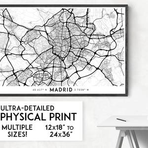 Every Road in Madrid print | Physical Madrid map print, Spain map, Madrid poster, Madrid art, Madrid map art, Madrid wall art, Madrid gift