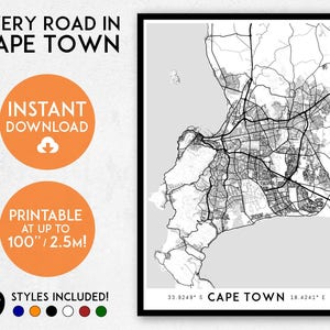Cape Town map print, Printable Cape Town map art, South Africa map, Cape Town print, Cape Town art, Cape Town poster, Cape Town wall art