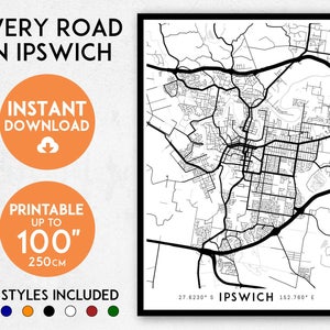 Ipswich Map Print, Printable Ipswich Map Art, Ipswich Print, Queensland Map, Australia Print ...