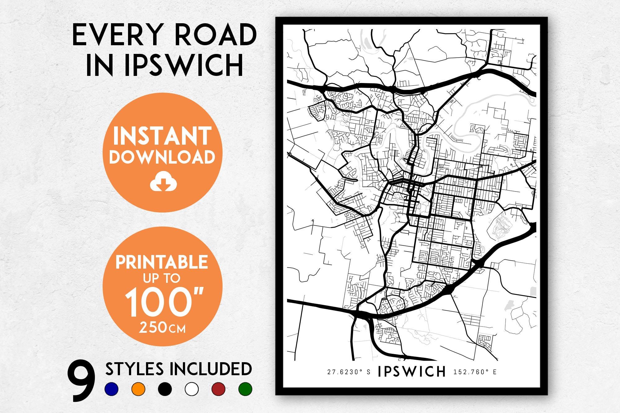 Ipswich Map Print Printable Ipswich Map Art Ipswich Print - Etsy Australia