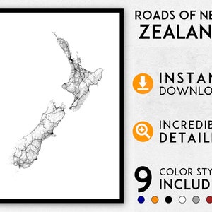 Roads of Neuseeland Map Print, Neuseeland Poster, Neuseeland Poster, Neuseeland Wandkunst, Karte von Neuseeland, Poster von Neuseeland, Posterdruck