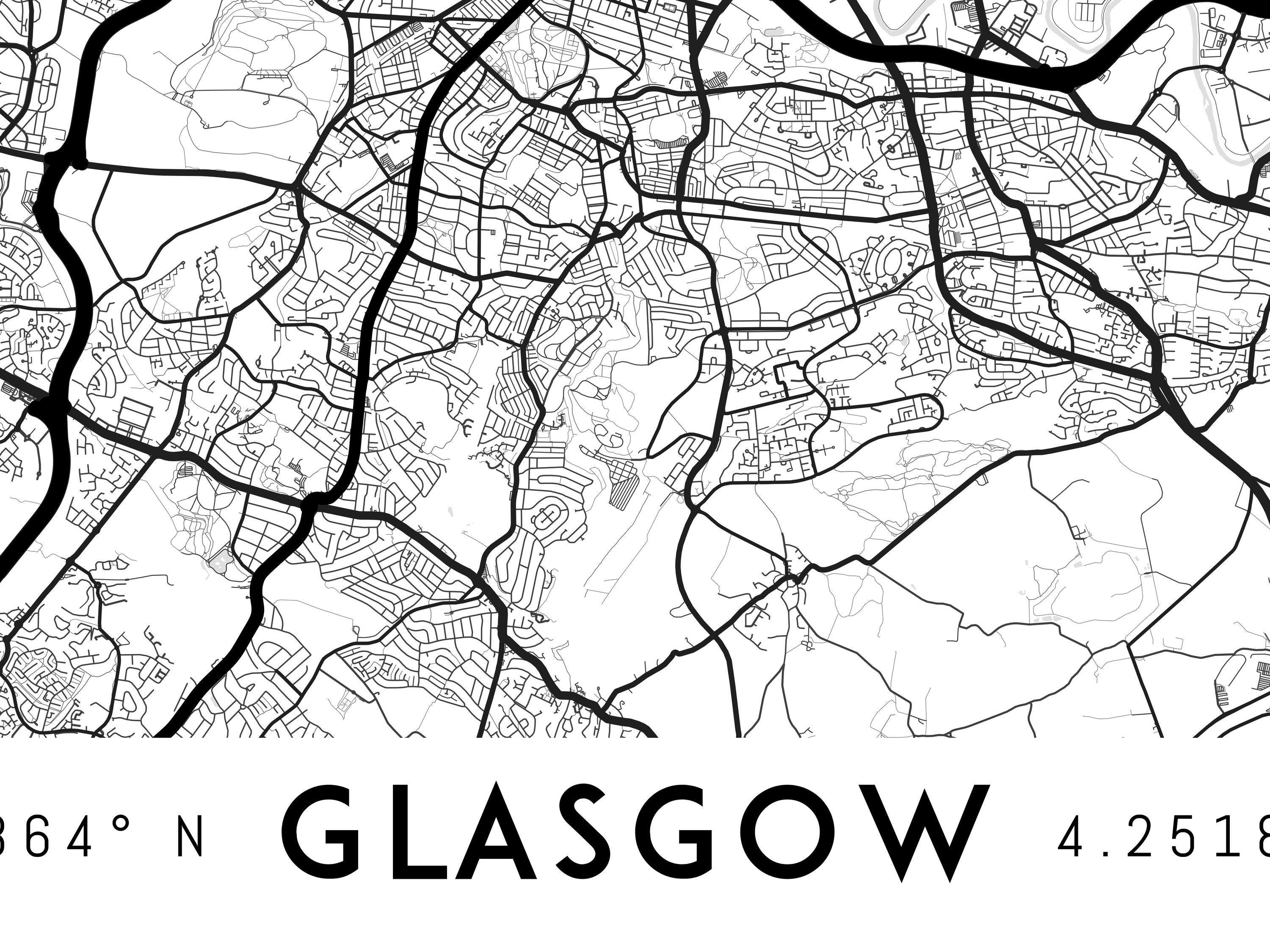 Glasgow Map Print Printable Glasgow Map Art Glasgow Print Etsy