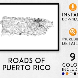 Puerto Rico map print, Puerto Rico print, Puerto Rico city map, Puerto Rico poster, Puerto Rico wall art, Map of Puerto Rico