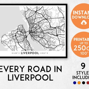 Impresión de mapa de Liverpool, impresión de Liverpool, mapa de la ciudad de Liverpool, mapa del Reino Unido, póster de Liverpool, arte mural de Liverpool, mapa de Liverpool, regalo de Liverpool