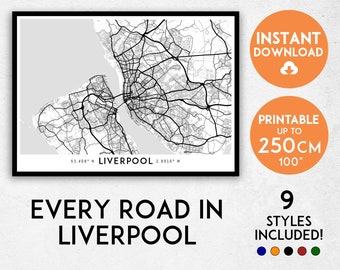 Liverpool map print, Liverpool print, Liverpool city map, UK map, Liverpool poster, Liverpool wall art, Map of Liverpool, Liverpool gift