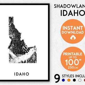 Kaartafdruk Shadowlands, Idaho: topografische muurkunst (digitale download)