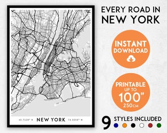 New York map print, New York City map art, New York print, New York art, New York poster, New York wall art, Manhattan map, NYC map art