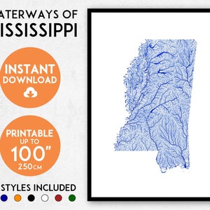 Impression de carte du Mississippi, art de la carte imprimable du Mississippi, impression du Mississippi, carte des États-Unis, art du Mississippi, affiche du Mississippi, art mural du Mississippi