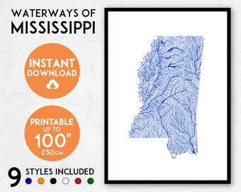 Mississippi map print, Printable Mississippi map art, Mississippi print, USA map, Mississippi art, Mississippi poster, Mississippi wall art