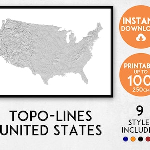 Topo-lines USA map print, USA print, USA wall art, United States map, United States print, Map of America print, America map, America art