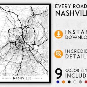 Nashville map print, Nashville print, Nashville city map, Nashville poster, Nashville wall art, Map of Nashville, Tennessee map print