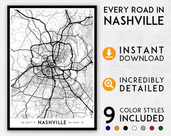 Nashville map print, Nashville print, Nashville city map, Nashville poster, Nashville wall art, Map of Nashville, Tennessee map print