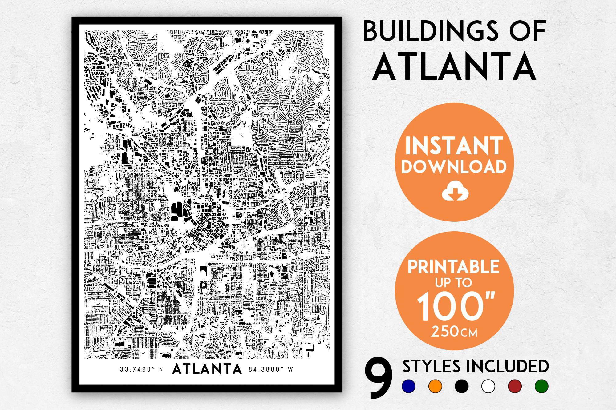 Atlanta City Map Print: Detailed Building Silhouette (Digital Download)