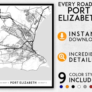 Port Elizabeth map print, Port Elizabeth print, Port Elizabeth city map, South Africa map, Port Elizabeth poster, Port Elizabeth wall art