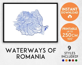 Romania map print, Romania print, Romania map, Romania poster, Romania wall art, Map of Romania, Romania art print, Bucharest map print