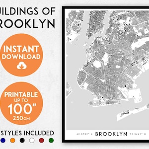 Brooklyn map print, Printable Brooklyn map art, Brooklyn print, New York print, NYC map, Brooklyn art, Brooklyn poster, Brooklyn wall art