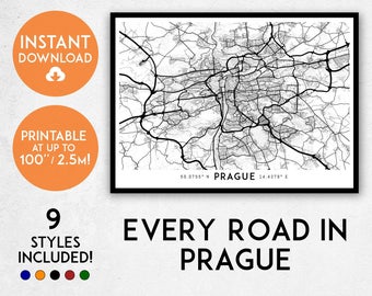 Kunstdruk kaart Praag: gedetailleerde kaart van Tsjechië (digitale download)