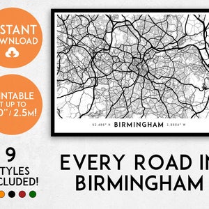 Birmingham map print, Printable Birmingham map art, Birmingham print, Birmingham art, Birmingham poster, Birmingham wall art, UK map print
