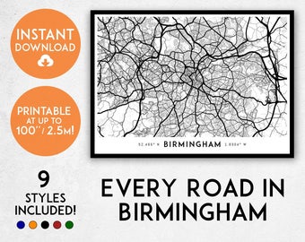 Birmingham UK Map Art Print: Detailed Cityscape (Digital Download)