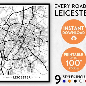 Leicester map print, Leicester print, Leicester city map, Leicester poster, Leicester wall art, Map of Leicester, Leicester art print