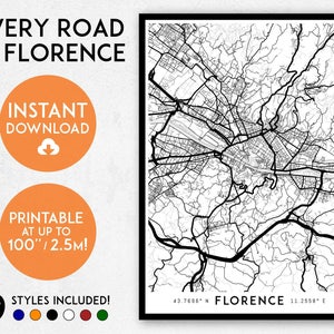 Florence map print, Printable Florence map art, Florence print, Italy map, Florence art, Florence poster, Florence wall art, Tuscany map art