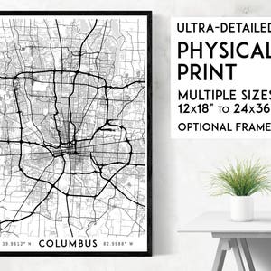 Every Road in Columbus-print | Fysieke Columbus-kaartafdruk, Columbus-poster, Columbus-kunst, Columbus-kaartkunst, Columbus-muurkunst, kaart van Ohio