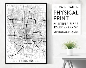Impression de carte de Columbus Ohio : routes, rues et autoroutes détaillées de la ville