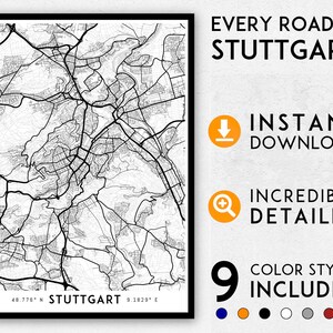 Stuttgart map print, Stuttgart print, Stuttgart city map, Stuttgart poster, Stuttgart wall art, Map of Stuttgart, Stuttgart art print