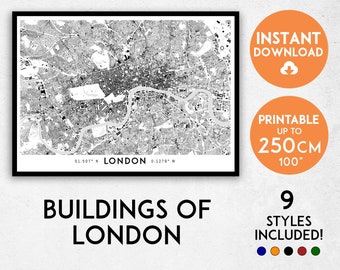 London map print, London print, London city map, UK map, London poster, London wall art, Map of London, London art print, England map