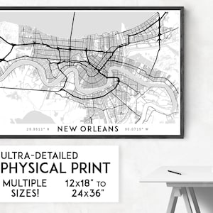 Jede Straße in New Orleans drucken | Physische New Orleans Karte, New Orleans Druck, New Orleans Karte Kunst, New Orleans Poster, Lousiana Karte