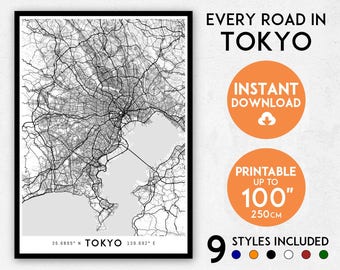 Impresión artística del mapa de Tokio: Arte mural detallado de Japón (descarga digital)