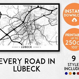 Lübeck map print, Lubeck print, Lubeck city map, Germany map, Lubeck poster, Lubeck wall art, Lubeck art print, Lubeck map poster