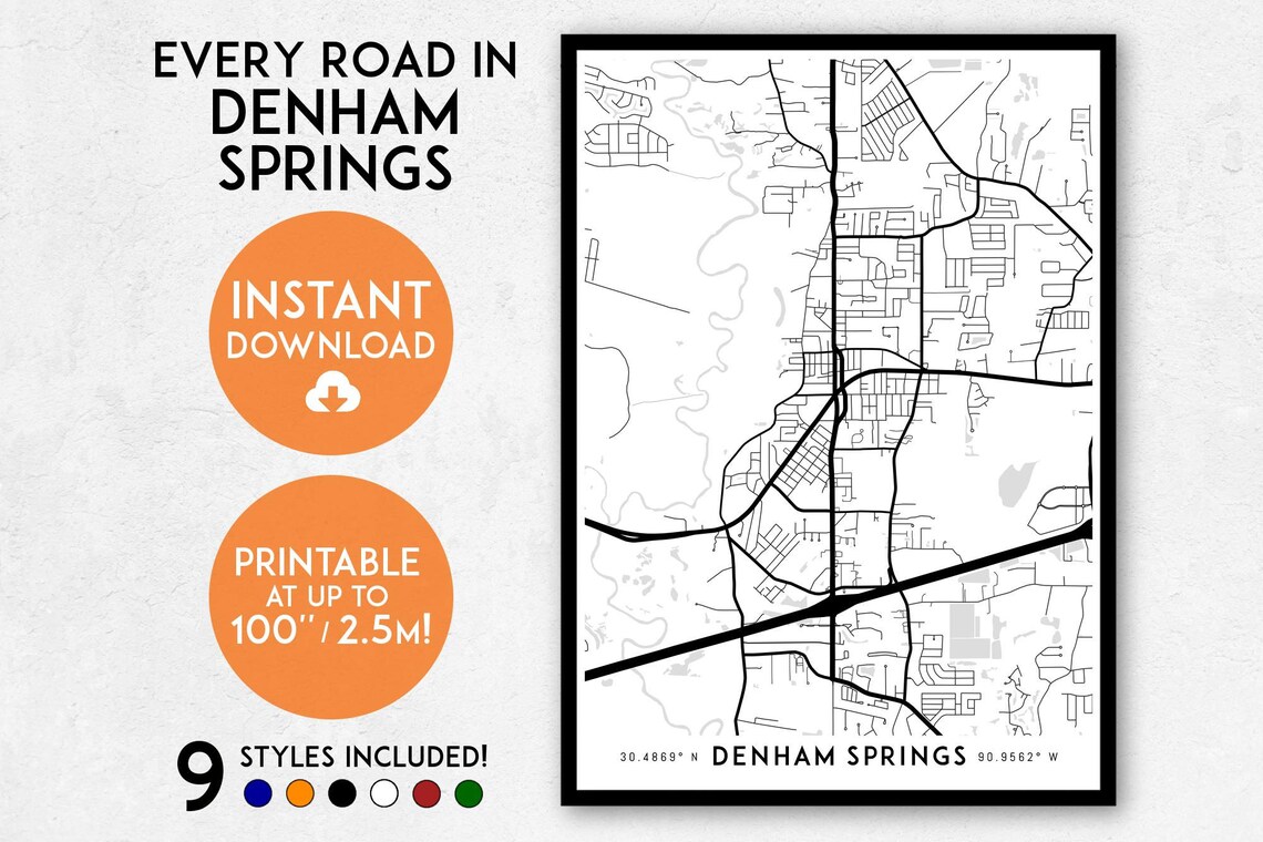 Denham Springs Map Print Printable Denham Springs Map Art Etsy
