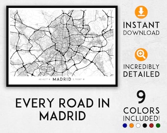 Madrid map print, Madrid print, Madrid city map, Madrid poster, Madrid wall art, Map of Madrid, Madrid art print, Madrid map poster