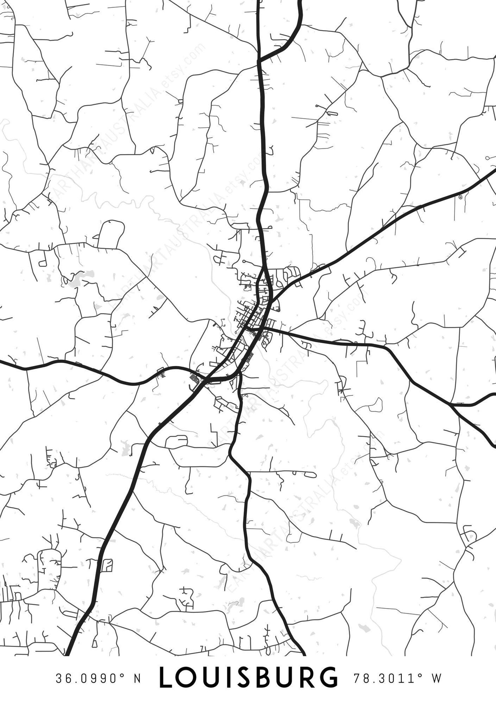 Louisburg map print Louisburg print Louisburg city map Etsy France