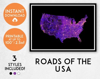 USA Roads Map Art Print: Detailed America Poster (Digital Download)