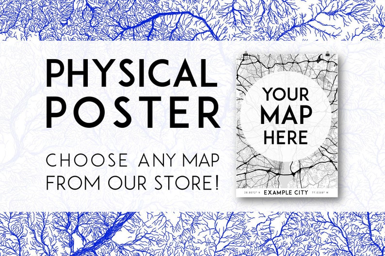 Custom physical poster: choose any map Physical print, poster print, wall art print, map print, poster map, wall decor image 1