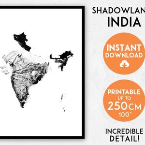 Impression de carte de l'Inde de Shadowlands, impression d'Inde, affiche de l'Inde, art mural de l'Inde, carte de l'Inde, impression d'art de l'Inde, affiche de carte de l'Inde, cadeau de l'Inde