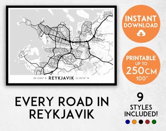 Reykjavik map print, Reykjavik print, Reykjavik city map, Iceland map, Reykjavik poster, Reykjavik wall art, Map of Reykjavik, Iceland print