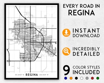 Regina map print, Regina print, Regina city map, Regina poster, Regina wall art, Map of Regina, Regina art print, Regina map poster