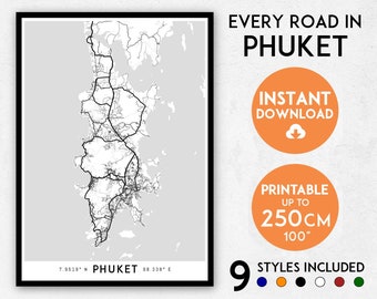 Phuket Map Art Print: Thailand City Map (Digital Download)