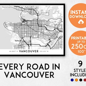 Vancouver City Map Art Print: Detailed British Columbia Wall Art (Digital Download)