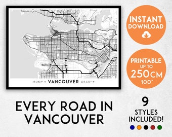 Vancouver City Map Art Print: Detailed British Columbia Wall Art (Digital Download)