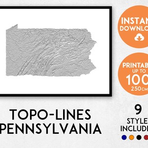 Topo-lines Pennsylvania map print, Pennsylvania print, Pennsylvania poster, Pennsylvania wall art, Minimalist map of Pennsylvania, PA map