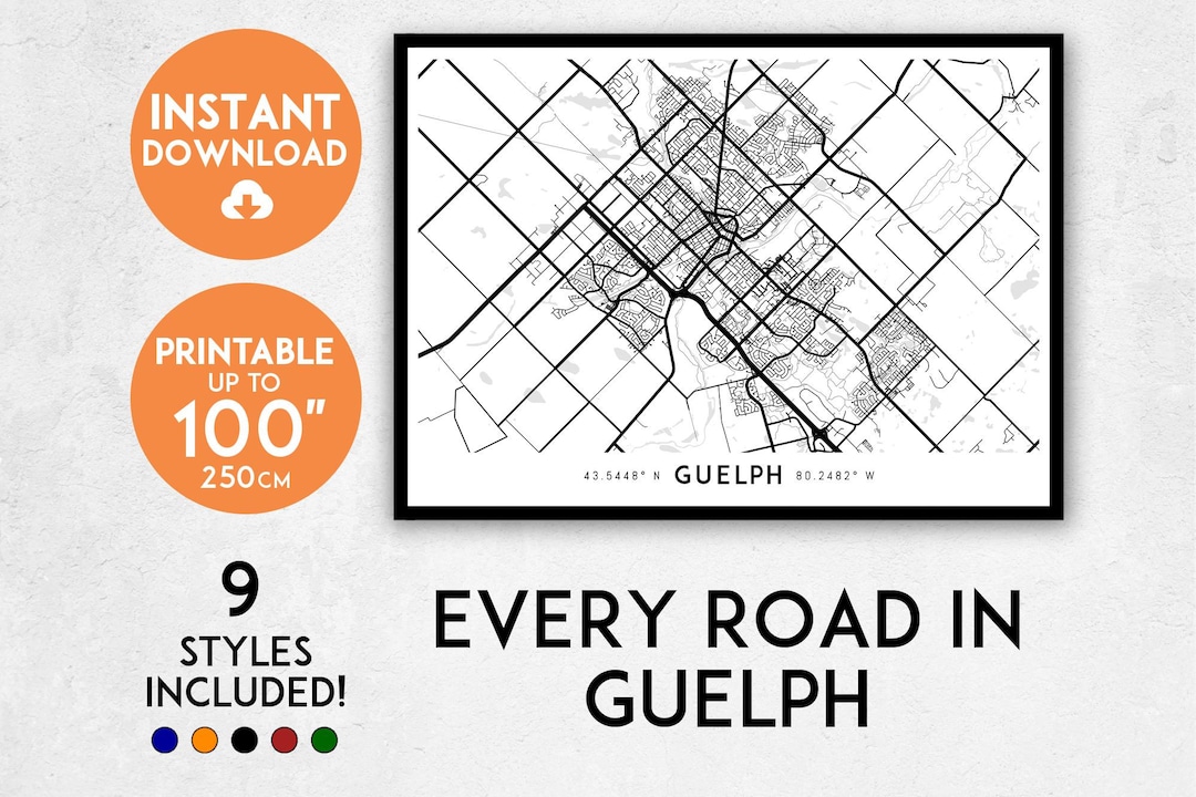 Guelph Map Print, Printable Guelph Map Art, Guelph Print, Ontario ...