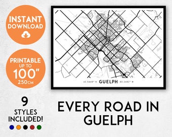 Guelph Ontario Map Druck: Detaillierte Stadt-Kunst (Digitaler Download)