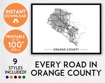 Orange County Map Art Print: Detailed California Map (Digital Download)