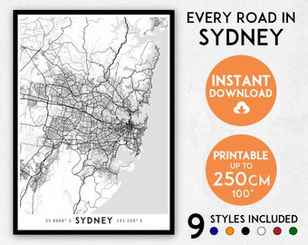 Sydney map print, Sydney print, Sydney city map, Australia map print, Sydney poster map, Sydney wall art, Map of Sydney, Sydney art print