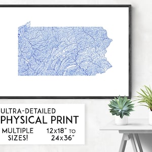 Waterways of Pennsylvania map poster, Pennsylvania print, Pennsylvania map print, USA print, Pennsylvania art map, Pennsylvania poster